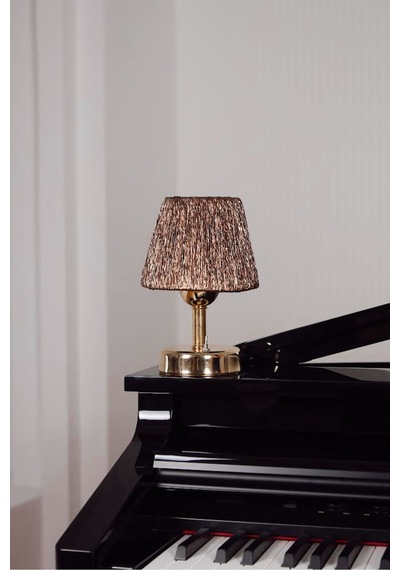 Modern Led Abajur Üst Kahverengi-alt Parlak Gold Detay 9v Pil 75-90 Saat