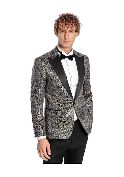 Wessi Tüy Desenli Slim Fit Erkek Smokin Ceket - Lacivert