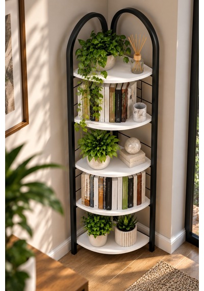 Sulorahome Metal Köşe Kitaplığı Ve Saksılık Beyaz 150 Cm Antrasit