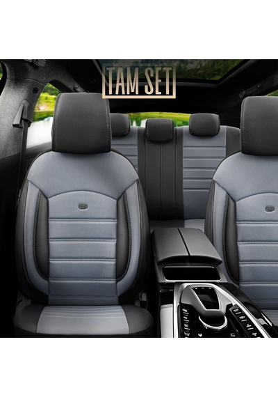 Tr Inspire Design Premium Deri Ekstra Destekli Universal Oto Koltuk Kılıfı Tam Set Füme-siyah Genel