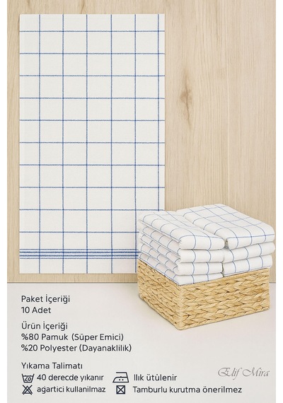 10 Lu Lüks Mutfak Kurulama Bezi Seti 45x65 Cm Table Linen Beyaz