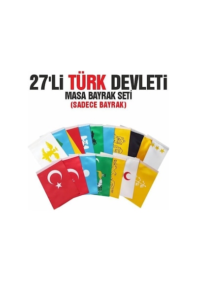 27'li Türk Devletleri Masa Bayrağı Seti 15x22,5 Sadece Bayrak Tek Ebat