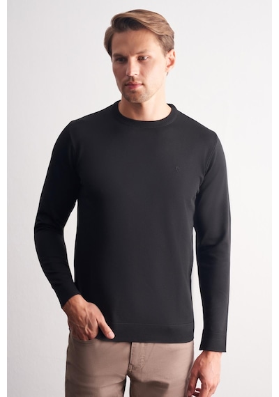 İmza Siyah Bisiklet Yaka Cepsiz Slim Fit Casual Triko Kazak Siyah