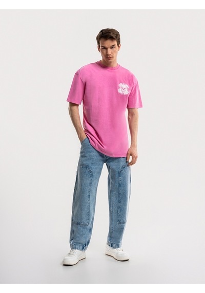 Oversize Fit Erkek Tshirt K.kol Pembe