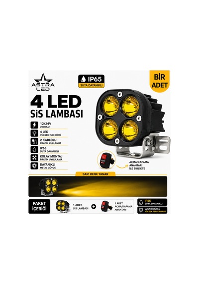 1 Adet Açma Kapama Anahtarlı Off Road Arazi Aracı Ve Motosiklet Uyumlu 3 İnç Amber Sarı Renk Çalışma Ve Sis Lambası