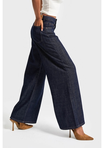 it's basic Kadın İndigo Renk 7w5-50 Palazzo Fit %100 Koton Dökümlü Kumaş Denim Jean