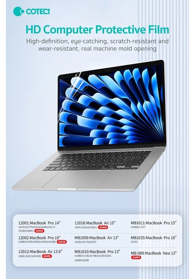 Özel Seri Ofis Çalışma Tabaka Coteci Apple MacBook Uyumlu Air 15.3 Bilgisayar Koruyucu Film A2941