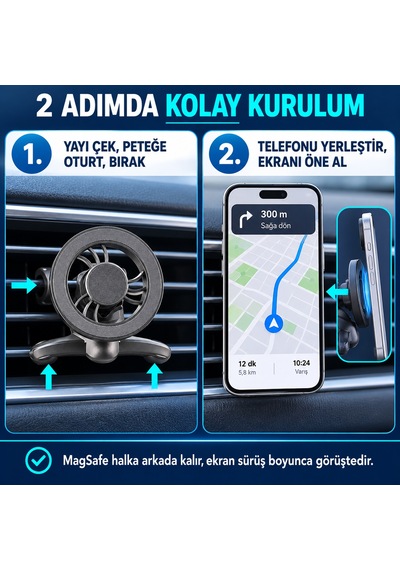 Dexxony A35 Magsafe Uyumlu Mıknatıslı Araç İçi Telefon Tutucu - Yaylı Klipsli Havalandırma Siyah