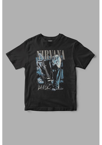 Gries Nirvana "curt Cobain" Baskılı Tişört Siyah