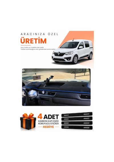 Renault Express 2021-2024 Uyumlu Torpido Koruma Örtüsü Oto Kılıfı - Siyah Mavi