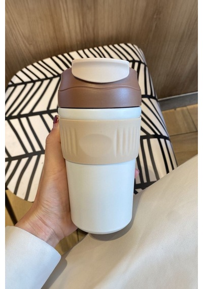 316 L Çelik Kahverengi 450 Ml Pipetli Soğuk Sıcak Kahve El Termos Mug Cin847khv Kahverengi