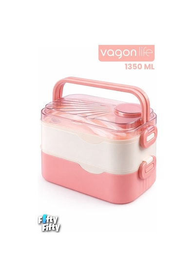 1350 Ml Paslanmaz Çelik Bento Lunch Box İki Kat Üç Bölme Yeni Nesil Sefer Tası-1350ml-101102s Pembe
