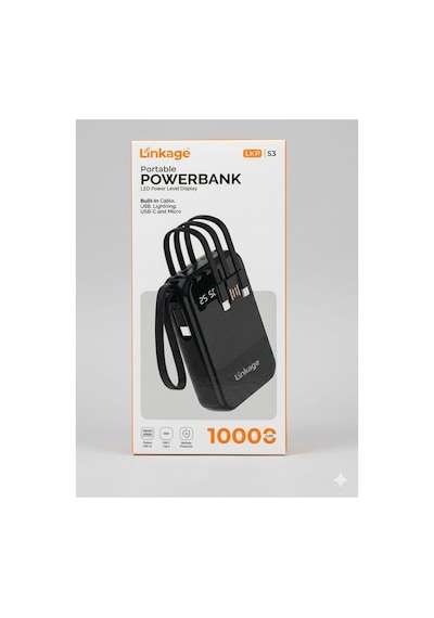 Powerbank Lkp-53 10000mah Dahili Kablolu Taşınabilir Şarj Cihazı
