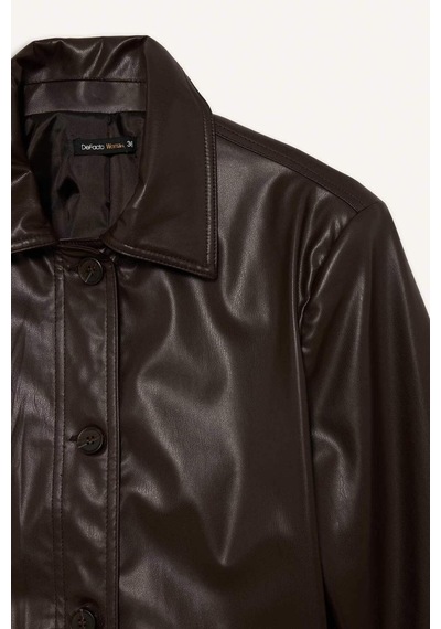 Defacto Regular Fit Polo Yaka Suni Deri Blazer Ceket G2308ax25wnbn212 Kahve-bn212