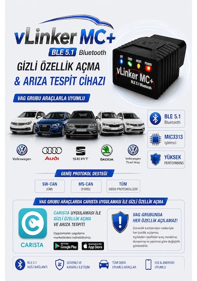 Vlinker Mc+ Ford Bmw Vw Reno Opel Gizli Özellik Açma Ve Arıza Tes
