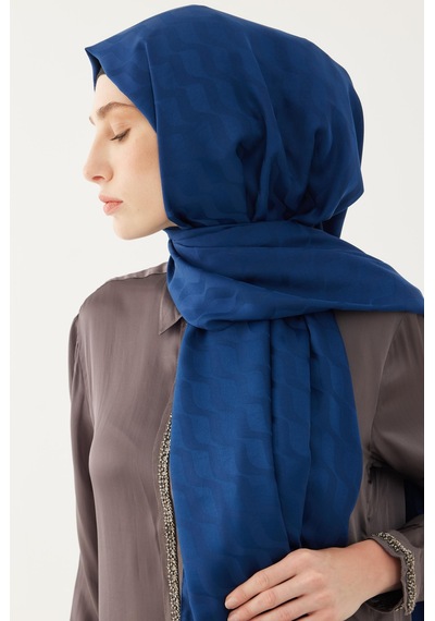 Mirsoy Scarf Dalga Desen İpeksi Jakar Şal - Lacivert Lacivert