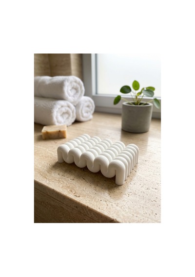Buççin Online Mağaza Modern Dalga Tasarımlı Sabunluk Dekoratif Banyo Düzenleyici Plastik Beyaz Çok Renkli