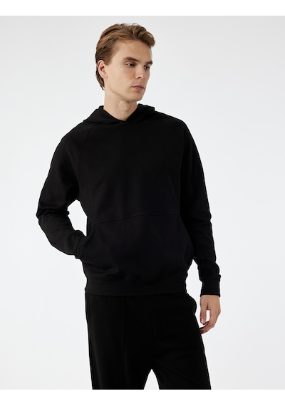 Koton Kanguru Cepli Kapüşonlu Lastik Detaylı Uzun Kollu Hoodie Siyah 6wam70008mk Siyah