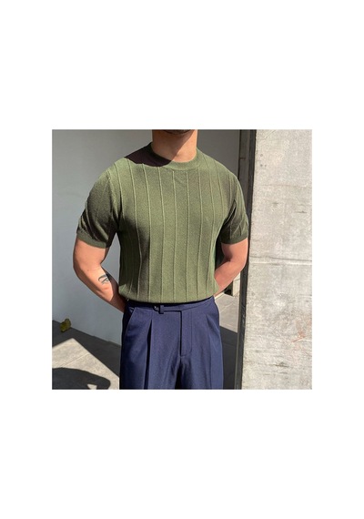 Cool Tarz Füme-haki-gri 3'lü Erkek Yuvarlak Yaka Örme T-shirt Füme-haki-gri Füme-haki-gri