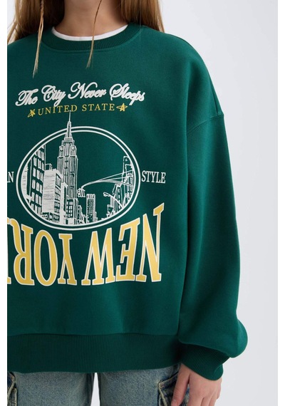 DeFacto Kız Çocuk Oversize Geniş Kalıp Bisiklet Yaka Baskılı Sweatshirt D7045A824WNGN1116 Yeşil DeFacto Kız Çocuk Oversize Geniş Kalıp Bisiklet Yaka Baskılı Sweatshirt D7045A824WNGN1116 Yeşil