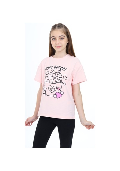 Toontoy Kids Toontoy Kız Çocuk Baskılı Tişört Pudra
