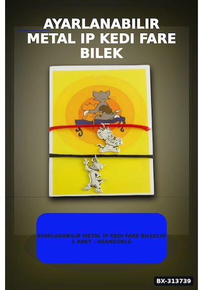 Ayarlanabilir Metal İp Kedi Fare Bileklik 1 Adet - Asansörlü Bijuteri Aksesuarı Bx-313739 Çok Renkli