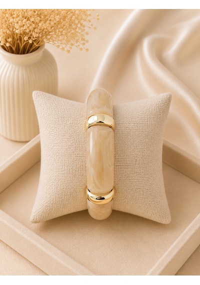 Valmont Accessories Kadın Gold Renk Bej Mermer Desenli Kalın Bileklik