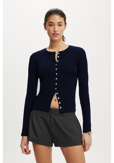 Madmext Lacivert Slim Fit Düğmeli Kadın Hırka Mg2580 Lacivert