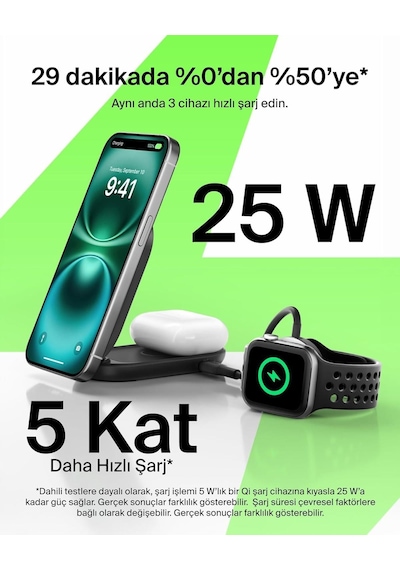 Belkin Wız039kqbk Ultracharge 2-in-1 Katlanabilir Qi2 25w Magsafe Uyumlu Kablosuz Şarj Standı - Siyah