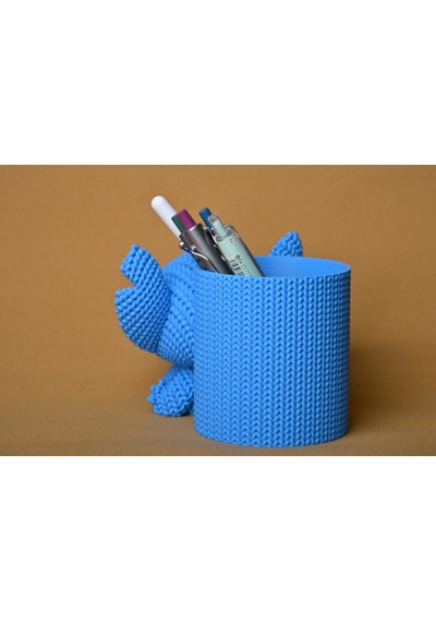 3d Baskı Knitted Kalemlik - Sevimli Karakterli Masaüstü Kalem Organizeri-mavi Çok Renkli