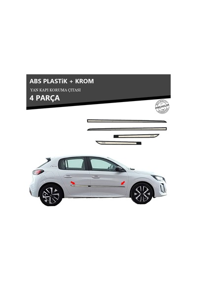 Peugeot 208 Yan Kapı Koruma Çıtası Plastik + Krom Unvrslppkçt00079