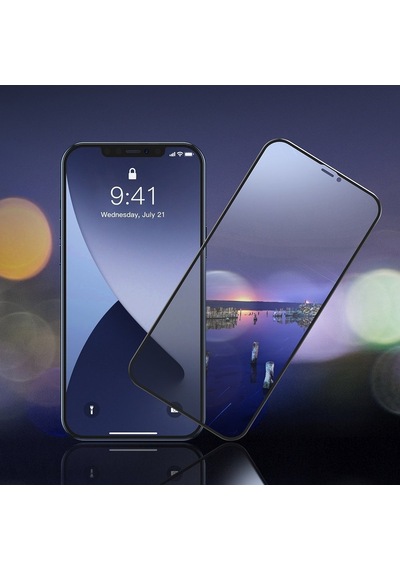 Baseus Apple Uyumlu   iPhone 12 Pro Max 6.7 0,23mm Anti Spy Çerçeveli Tempered Cam Ekran Koruyucu 2 Adet Set