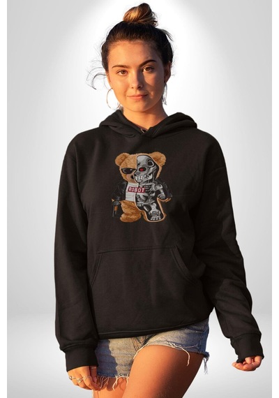 Robot Ayı Güneş Gözlüğü Kadın Erkek Siyah Kapüşonlu Sweatshirt Hoodie Siyah Robot Ayı Güneş Gözlüğü Kadın Erkek Siyah Kapüşonlu Sweatshirt Hoodie Siyah