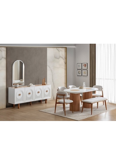 Louise Bohem Natural Ahşap Masa Sandalye Takımı 90x190 Meşe - Beyaz Louise Bohem Natural Ahşap Masa Sandalye Takımı 90x190 Meşe - Beyaz