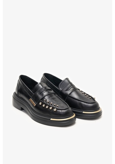 Louis Cardy Ophira Siyah Deri Piercing Detaylı Loafer
