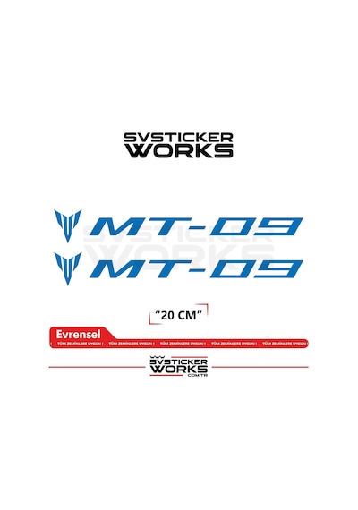 Yamaha Mt-09 Uyumlu Yazı Sticker Yüksek Kalite Özel Kesim Folyo 2'li Set Mavi