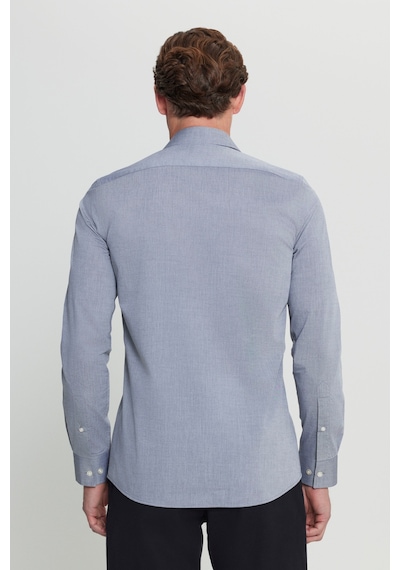 AC&Co / Altınyıldız Classics Erkek Sıyah Flamlı Slim Fit Dar Kesim Düğmeli Yaka Gömlek Siyah