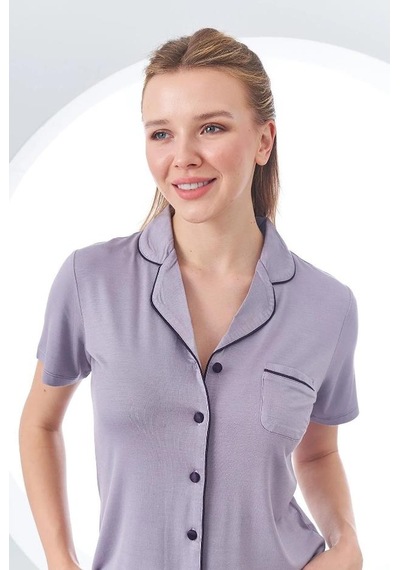 Pjs 24156 Kadın Çizgili Düğmeli Pijama Takım 001