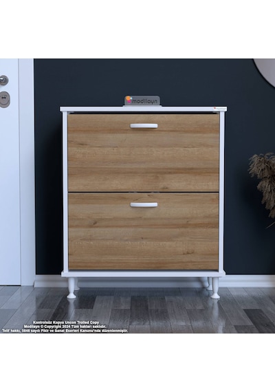 Modilayn Umay Antre Hol 52x90x25, 5 Cm Lik 2 Düşer Kapak 4 Raf Göz Bölmeli Ayakkabılık Beyaz - Meşe Modilayn Umay Antre Hol 52x90x25, 5 Cm Lik 2 Düşer Kapak 4 Raf Göz Bölmeli Ayakkabılık Beyaz - Meşe