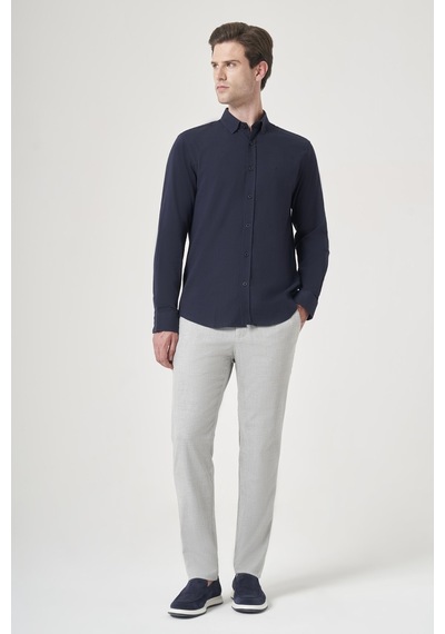 İmza Lacivert Biritli Yaka Uzun Kol Cepsiz Slim Fit Pamuklu Gömlek 1004260207