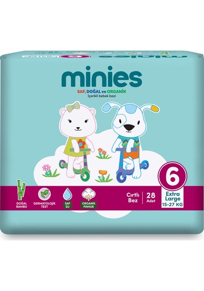 Minies Bebek Bezi Extra Large 6 Beden 15-27 Kg 28'li 7'li Paket