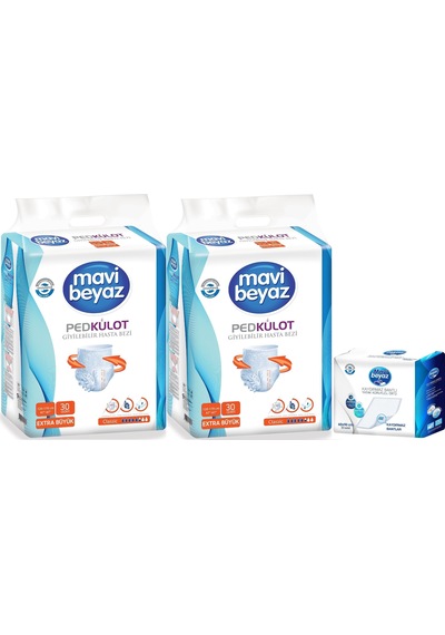 Mavi Beyaz Emici Külot Hasta Bezi L 60 Adet +yatak Koruyucu 30 A XL