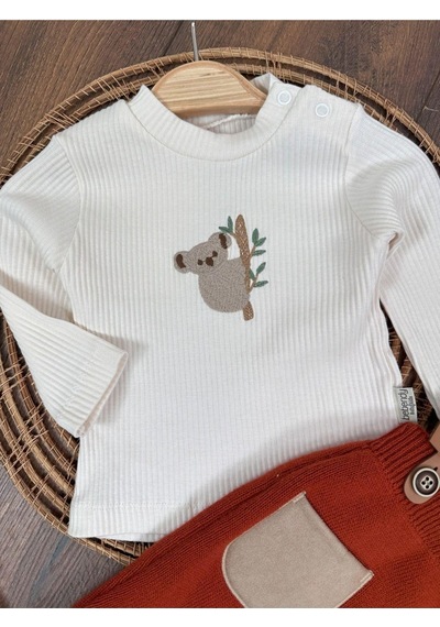 Bebicix Triko Askılı Koala Temalı Kaşkorse Esnek Badili Bereli Unisex Bebek Takım Kiremit