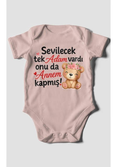 Morivokids Anneye Özel Kısa Kollu Bebek Body %100 Pamuk Zbn271-kk Pastel Pembe