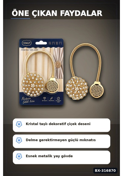 Mıknatıslı Perde Tokası Dekoratif Fon Perde Tutucu Toplama Aksesuarı 1 Adet Bx-316870 Çok Renkli