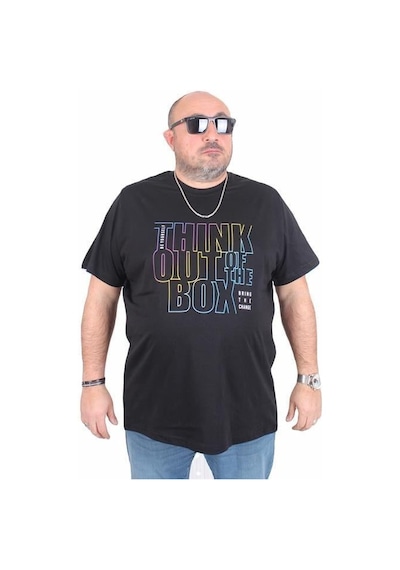 Starbattal Erkek Büyük Beden Sıfır Yaka Tişört Think Out Box 25163 Sıyah Siyah