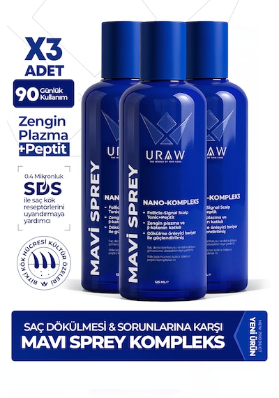 Uraw Saç Kökü Aktivasyonunu Destekleyen Yoğun Bakım Mavi Sprey 3 x 125 ML