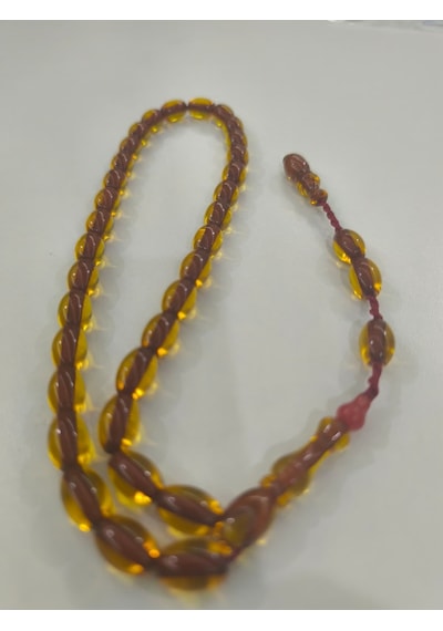Zeyzun Usta İmzalı Sıkma Kehribar Tespih 9x13,5 Mm Beyzi Kesim