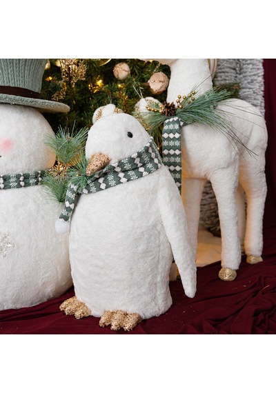 Yılbaşı Figürü Penguen Yeşil Atkılı Beyaz 53 Cm