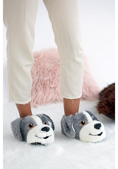Unisex Çocuk Hayvanlı Köpekli Panduf Ev Botu Gri